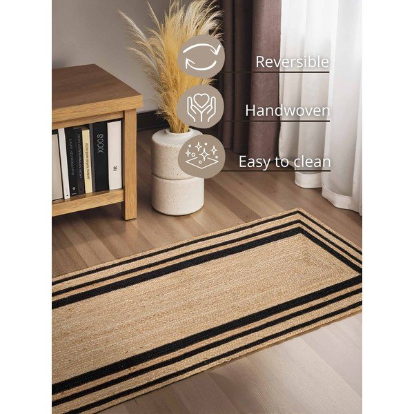 Čierny/v prírodnej farbe obojstranný/ručne tkaný jutový behúň 80x250 cm Looma – Hanse Home-image-3
