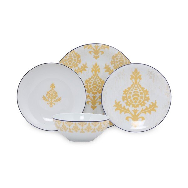 24-dielna súprava bielo-žltého porcelánového riadu Kütahya Porselen Ornaments