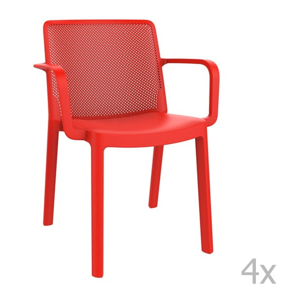 Sada 4 červených záhradných stoličiek s opierkami Resol Fresh
