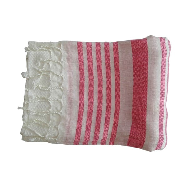 Ružovo-biela ručne tkaná osuška z prémiovej bavlny Petek, 100 × 180 cm