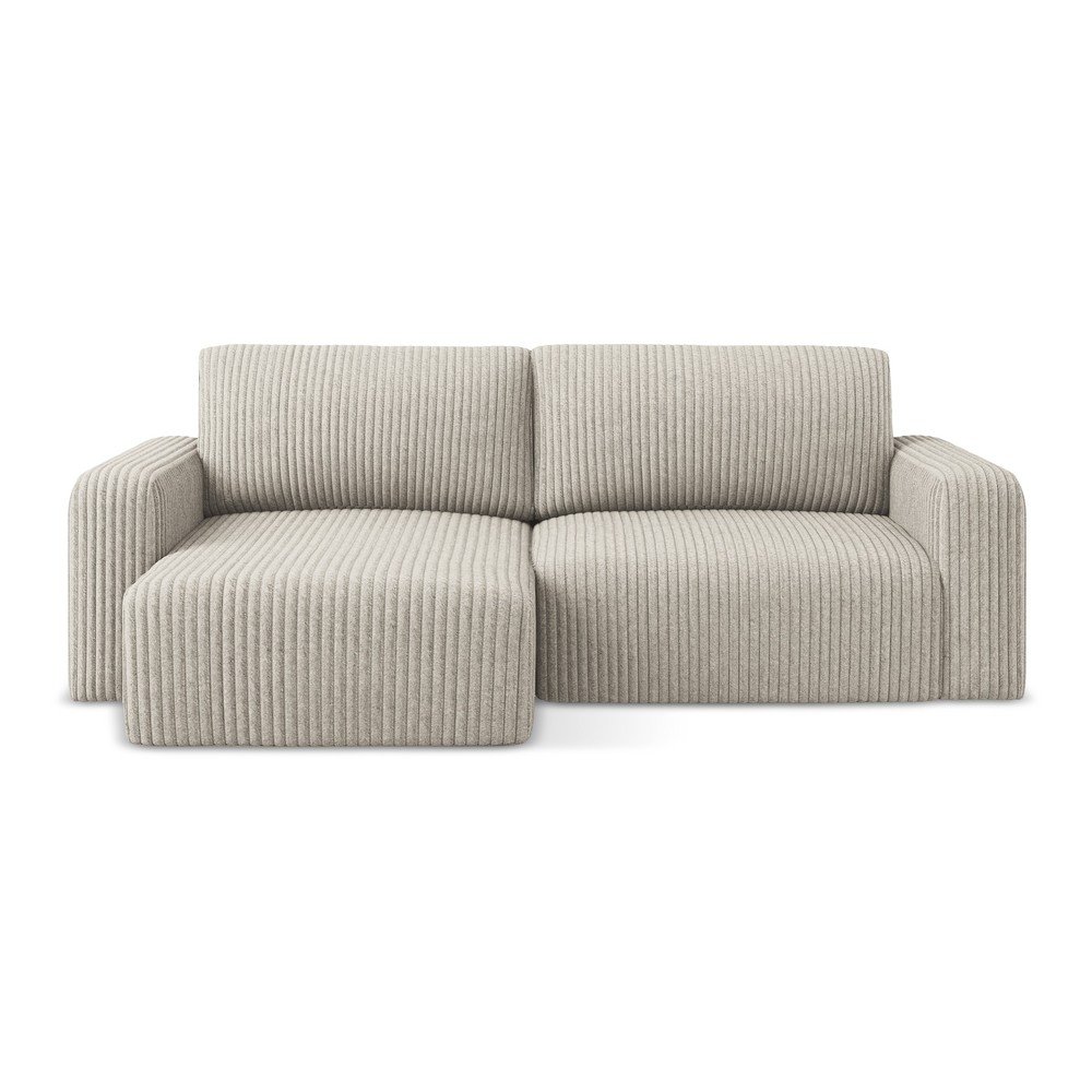 Béžová menčestrová rozkladacia/s úložným priestorom rohová pohovka (ľavý roh/s leňoškou) Kona – Makamii