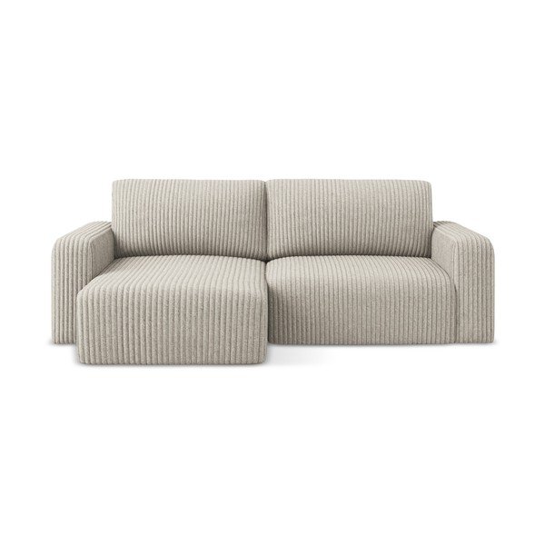 Béžová menčestrová rozkladacia/s úložným priestorom rohová pohovka (ľavý roh/s leňoškou) Kona – Makamii