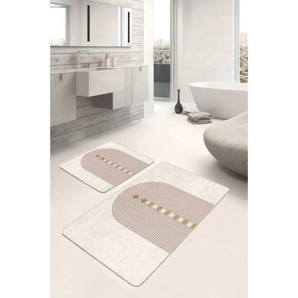 Béžové zamatové kúpeľňové predložky v súprave 2 ks 60x100 cm – Mila Home-image-4