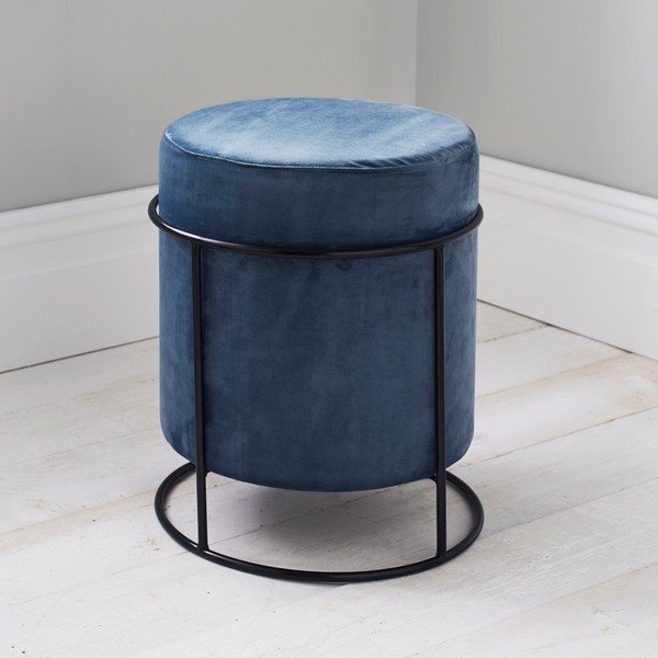 Modrý čalúnený puf Native Stack, ⌀ 37 cm-image-1