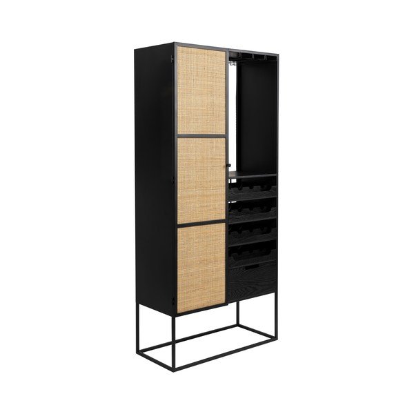Čierna ratanová vinotéka na 16 fliaš, 80x175 cm Guuji - White Label-image-2