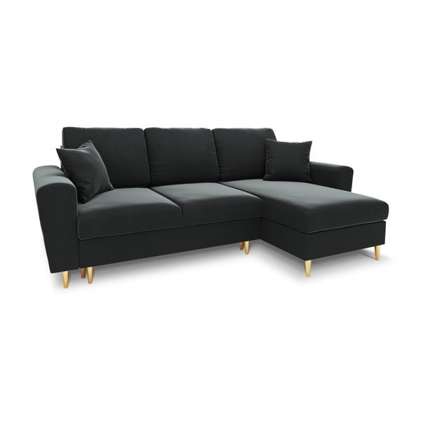 Tmavosivá zamatová rozkladacia/s úložným priestorom rohová pohovka Kyoto – Cosmopolitan Design