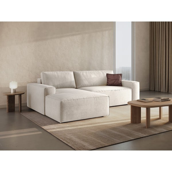 Biela rozkladacia rohová pohovka z textílie bouclé (ľavý roh) Jodie – Micadoni Home-image-1