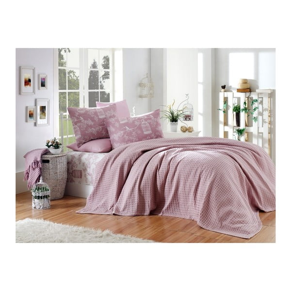 Tmavoružový posteľný set z bavlny na dvojlôžko, 220 × 240 cm