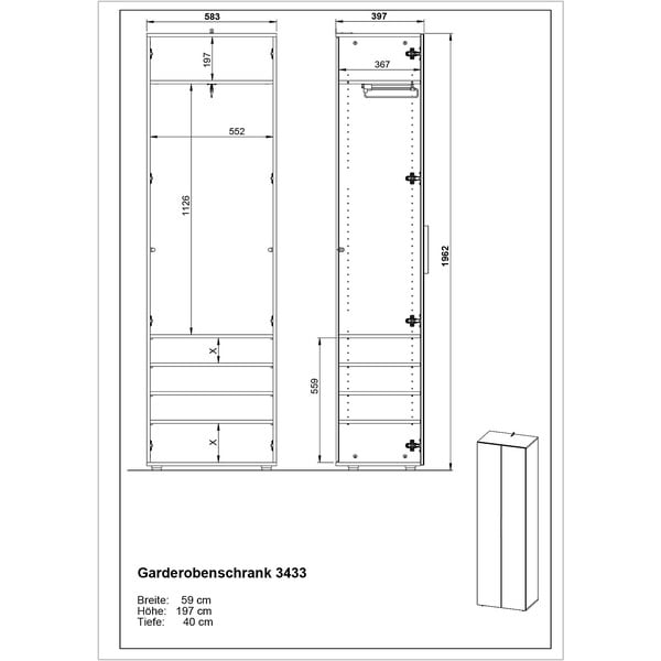 Sivá šatníková skriňa 59x197 cm Genova - Germania-image-3
