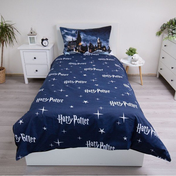 Tmavomodrá/sivá detská obliečka na jednolôžko z mikrovlákna 140x200 cm Harry Potter "Hogwarts Night" – Jerry Fabrics-image-2