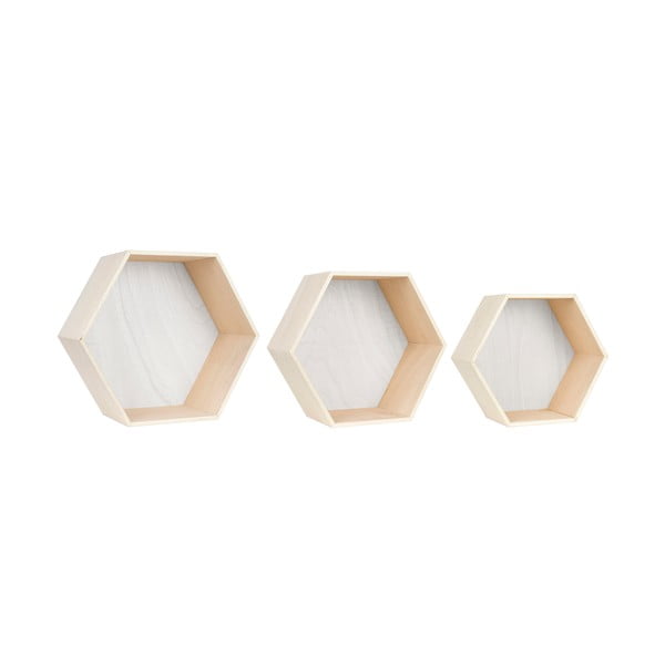 Súprava 3 bielo-hnedých nástenných poličiek Little Nice Things Hexagon-image-1