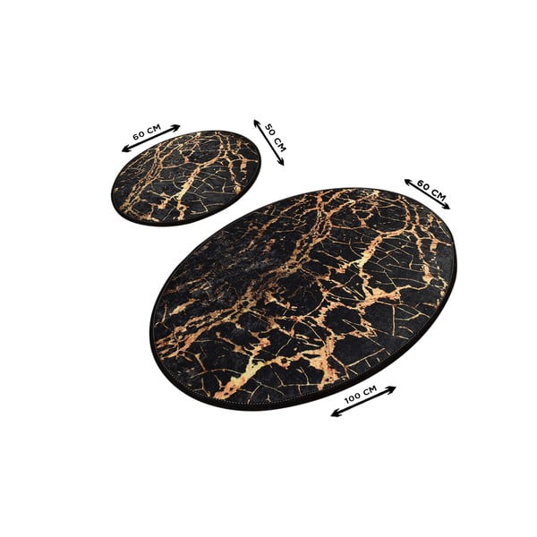 Súprava 2 čiernych oválnych kúpeľňových predložiek Foutastic Gold Marble-image-2
