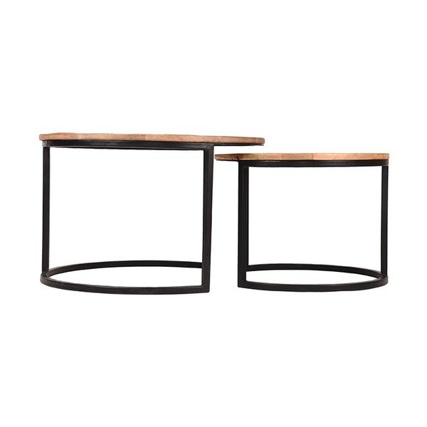 Sada 2 odkladacích stolíkov z mangového dreva LABEL51 Coffee, ⌀ 50 cm a ⌀ 70 cm-image-2