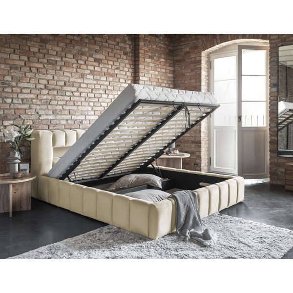 Béžová čalúnená dvojlôžková posteľ s úložným priestorom s roštom 160x200 cm Lamica – ELTAP-image-3