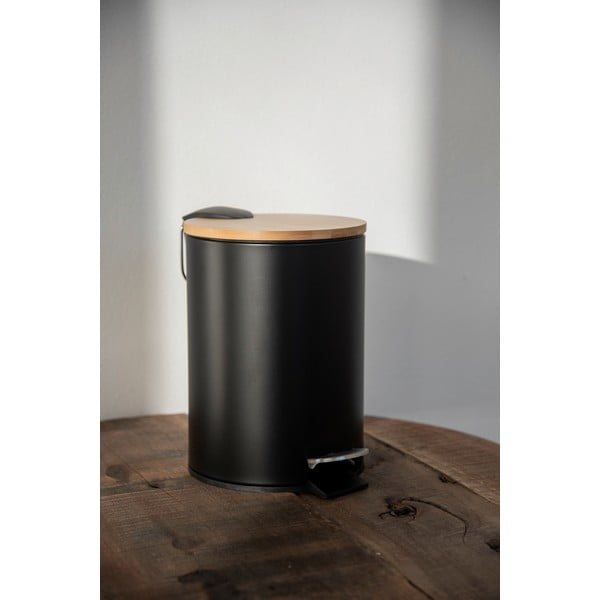 Čierny odpadkový kôš s bambusovým vekom Wenko Tortona, 3 l-image-1