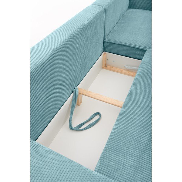 Tyrkysovomodrá menčestrová variabilná rozkladacia rohová pohovka Bonami Selection Bowie-image-1