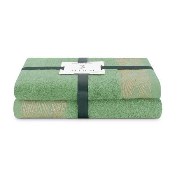 Svetlozelené froté bavlnené uteráky a osušky v súprave 2 ks Allium – Restilo