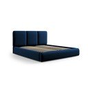 Tmavomodrá zamatová čalúnená dvojlôžková posteľ s úložným priestorom s roštom 200x200 cm Brody – Mazzini Beds