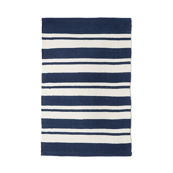Modrý bavlnený ručne tkaný koberec Pipsa Navy Stripes, 60 × 90 cm