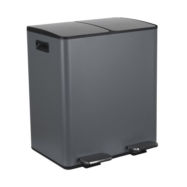 Tmavosivý oceľový odpadkový kôš 2x20 l na triedený odpad/nášľapný Aliya – Spirella