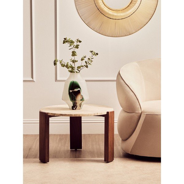 Hnedý/v svetlo prírodnej farbe okrúhly konferenčný stolík s mramorovou doskou ø 60 cm Palermo – Premier Housewares-image-1