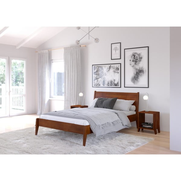 Hnedá/v prírodnej farbe dvojlôžková posteľ z bukového dreva 140x200 cm Visby Radom – Skandica-image-3