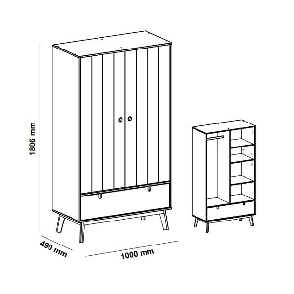 Sivá detská šatníková skriňa s nohami z borovicového dreva Marckeric Kiara-image-4