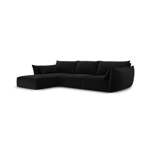 Čierna zamatová rohová pohovka (ľavý roh/s leňoškou) Vanda – Mazzini Sofas-image-2