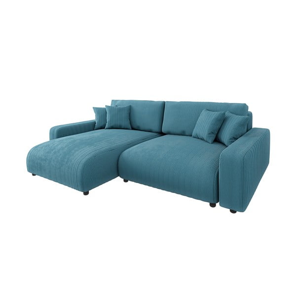 Tyrkysovomodrá menčestrová rozkladacia rohová pohovka Sara – Ropez-image-2