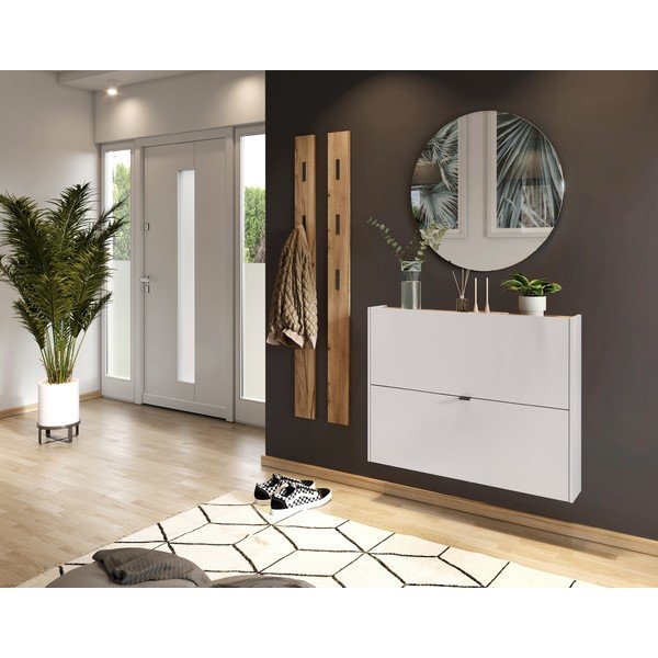 Krémovobiela výklopná/závesná skrinka na topánky v dekore duba 100x83x18 cm Ameca – Germania-image-1