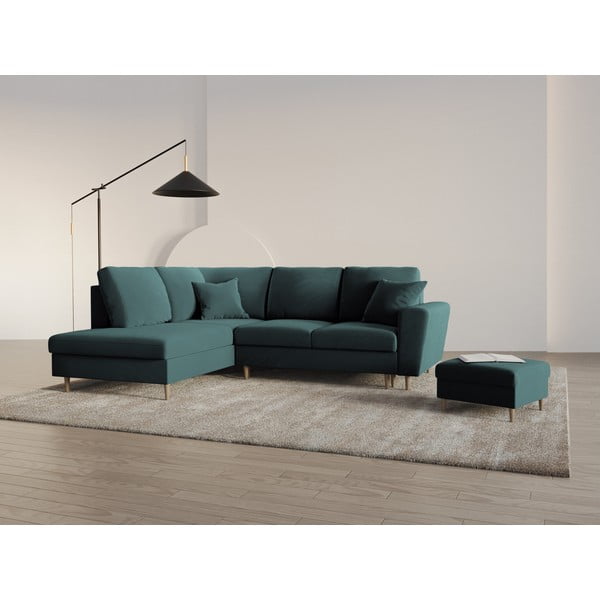 Zamatová rozkladacia/s úložným priestorom rohová pohovka v petrolejovej farbe (ľavý roh/do L) Kyoto – Cosmopolitan Design-image-2