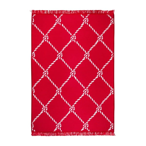 Červeno-biely obojstranný koberec Rope, 80 × 150 cm