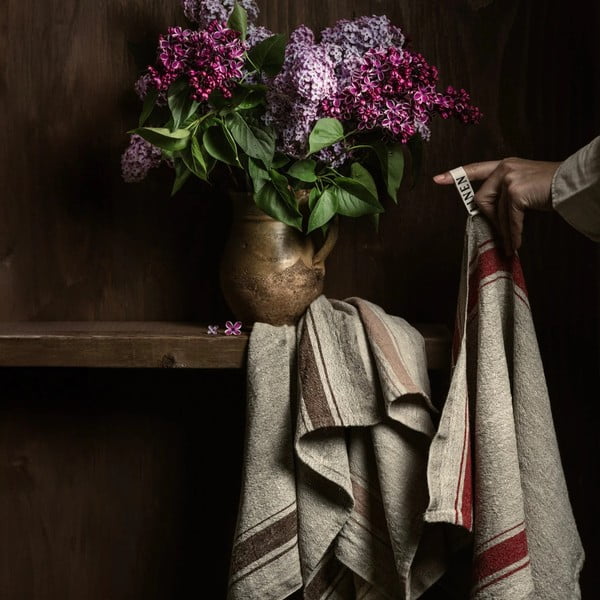 Ľanová utierka 40x65 cm Beige Stripe Vintage – Linen Tales-image-1