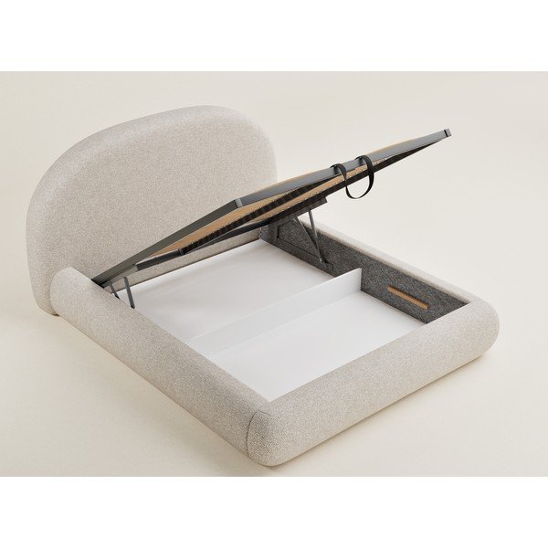 Krémová čalúnená dvojlôžková posteľ s úložným priestorom s roštom 140x200 cm Maumere – Maison de Rêve-image-3