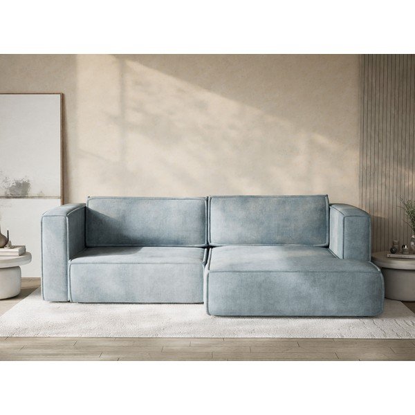 Svetlomodrá ženilková rozkladacia/s úložným priestorom rohová pohovka (pravý roh/s leňoškou) Velto – Maison de Rêve-image-1