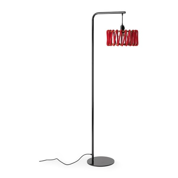 Stojacia lampa s čiernou konštrukciou a malým červeným tienidlom EMKO Macaron