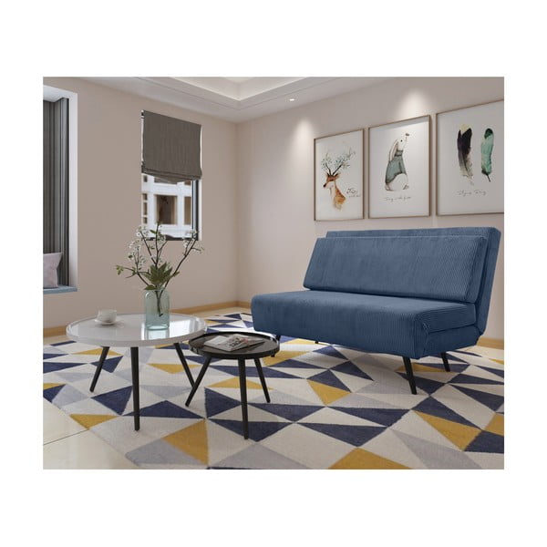 Modrá menčestrová rozkladacia pohovka 140 cm Mallory – Støraa-image-3