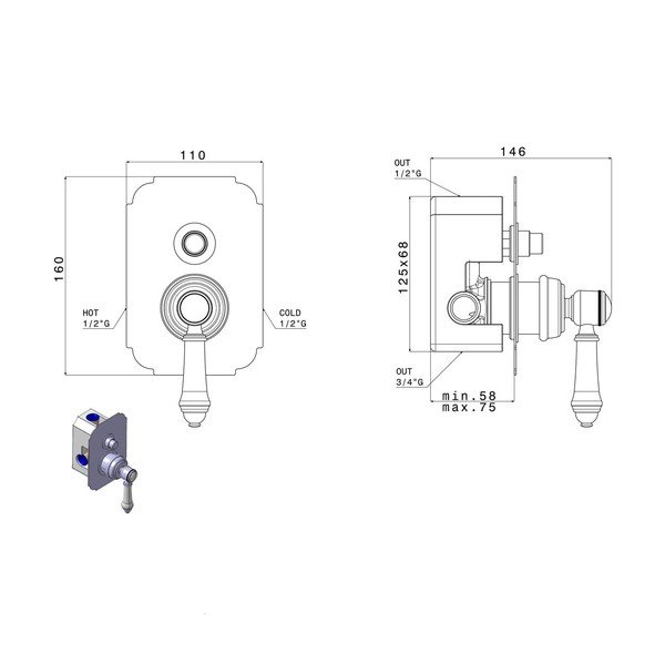 Podomietková sprchová batéria v bronzovej farbe (2 výstupy) Vienna – Sapho-image-1