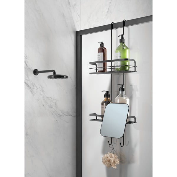 Matne čierna závesná oceľová kúpeľňová polička Lava – Metaltex-image-3