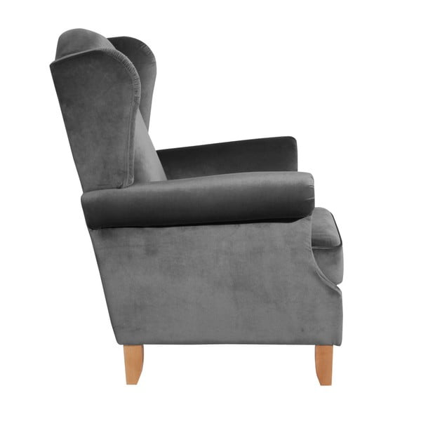 Antracitovosivé zamatové kreslo ušiak Max Winzer Verita Velvet-image-3