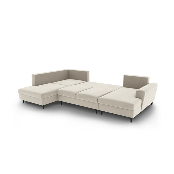 Béžová zamatová rozkladacia/s úložným priestorom rohová pohovka (ľavý roh/do "U") Kyoto – Cosmopolitan Design-image-3