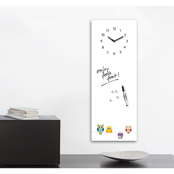 Magnetická tabuľa s hodinami Funny Owls, 30 x 80 cm