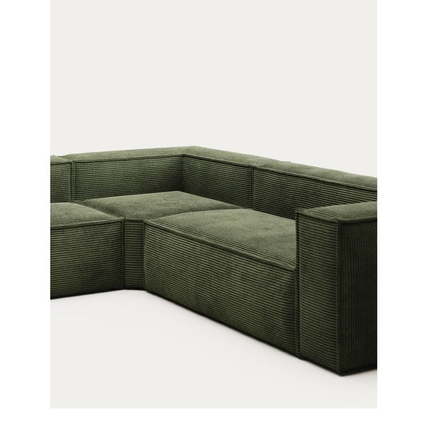 Zelená menčestrová rohová pohovka Blok – Kave Home-image-1