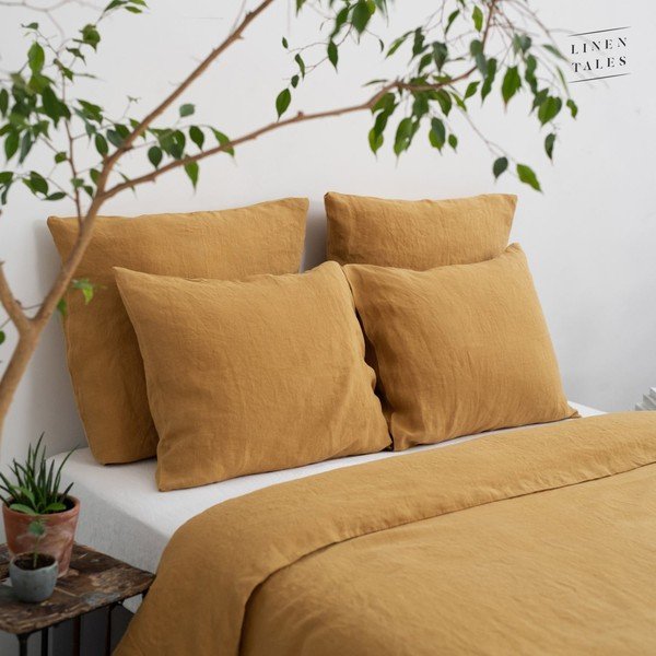 Žltá obliečka na perinu na dvojlôžko z konopného vlákna 200x200 cm – Linen Tales-image-4
