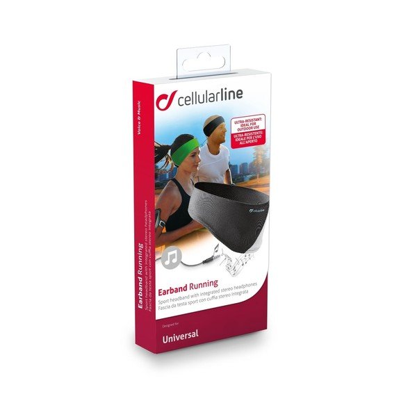 Čierna športová čelenka s integrovanými stereo slúchadlami Cellularline EARBAND-image-2
