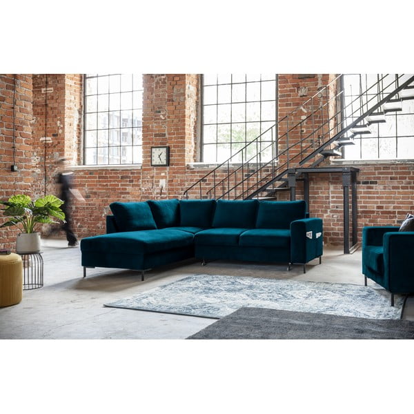 Tyrkysová zamatová rozkladacia rohová pohovka (ľavý roh) Lofty Lilly – Miuform-image-1