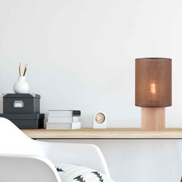 Hnedá stolná lampa s textilným tienidlom, výška 30 cm Ari - LAMKUR-image-1