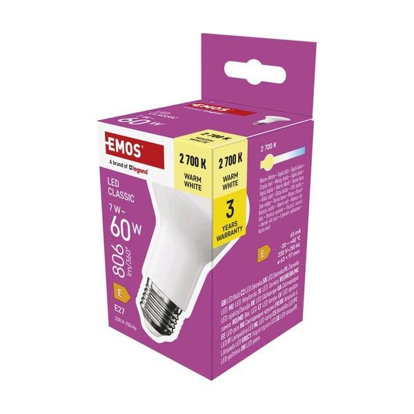 Teplá biela LED žiarovka E27, 7 W – EMOS-image-3