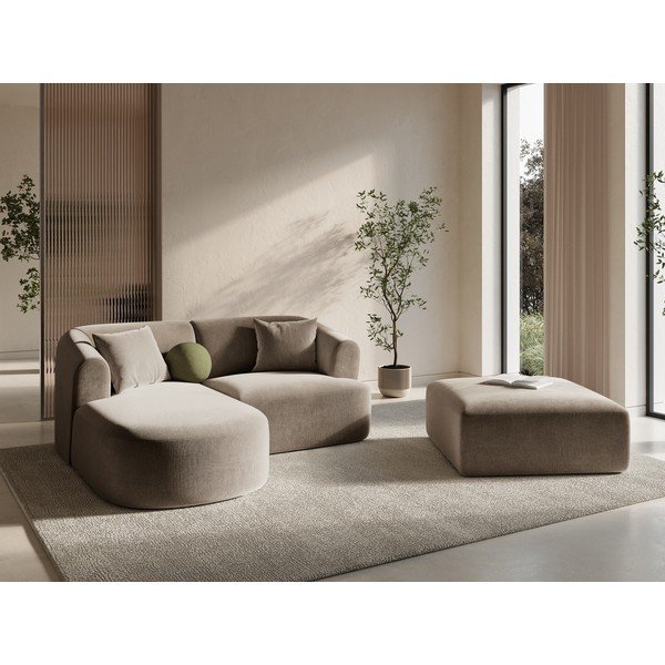 Svetlohnedá zamatová rohová pohovka (ľavý roh/s leňoškou) Campi – Cosmopolitan Design-image-1