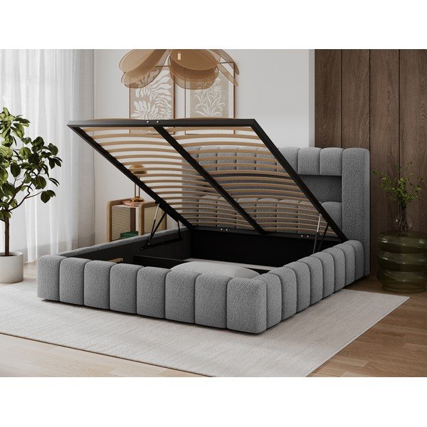 Sivá čalúnená dvojlôžková posteľ s úložným priestorom s roštom 160x200 cm Lamica – ELTAP-image-4
